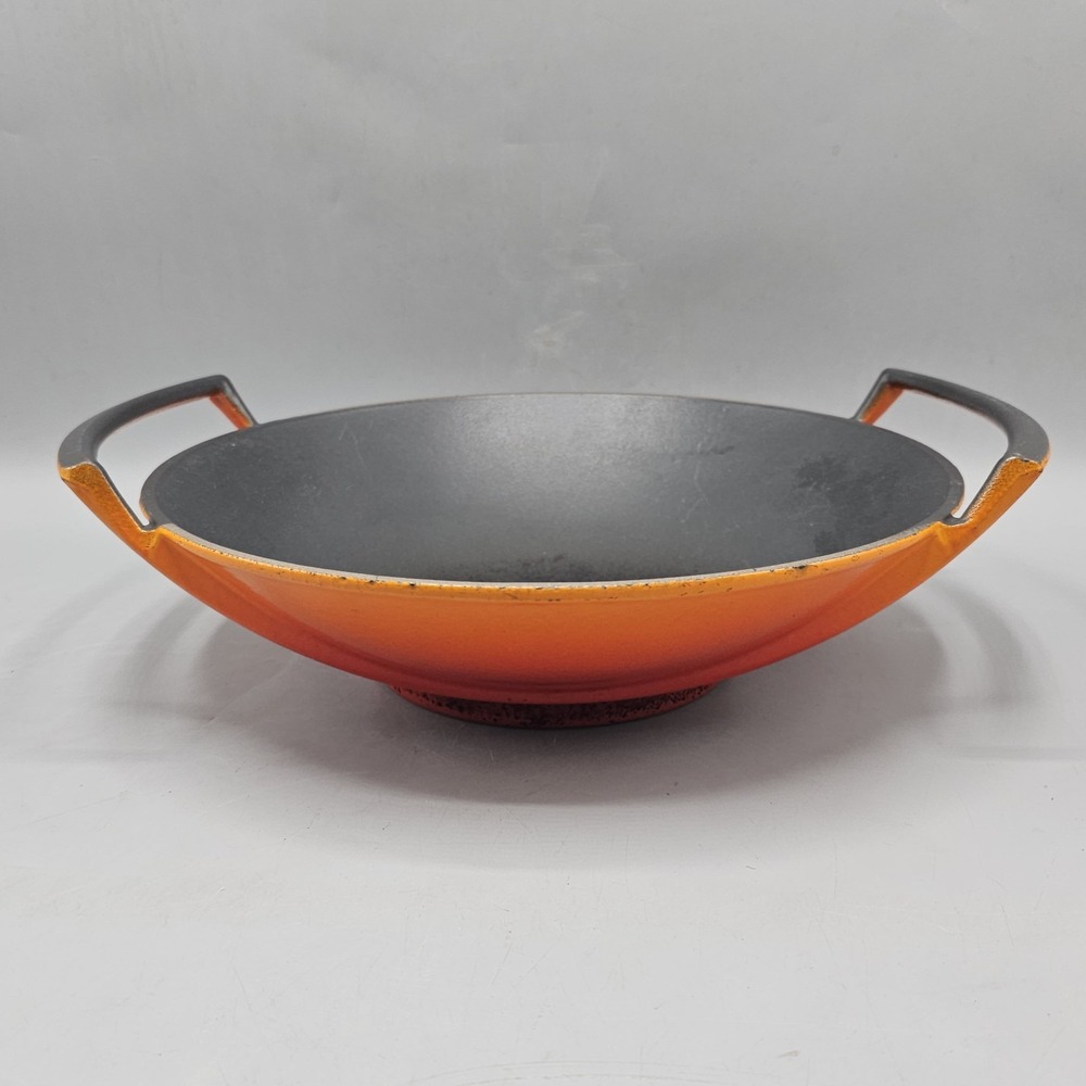 Vintage Le Creuset Orange Ombre Wok 11" Double Handles No Lid